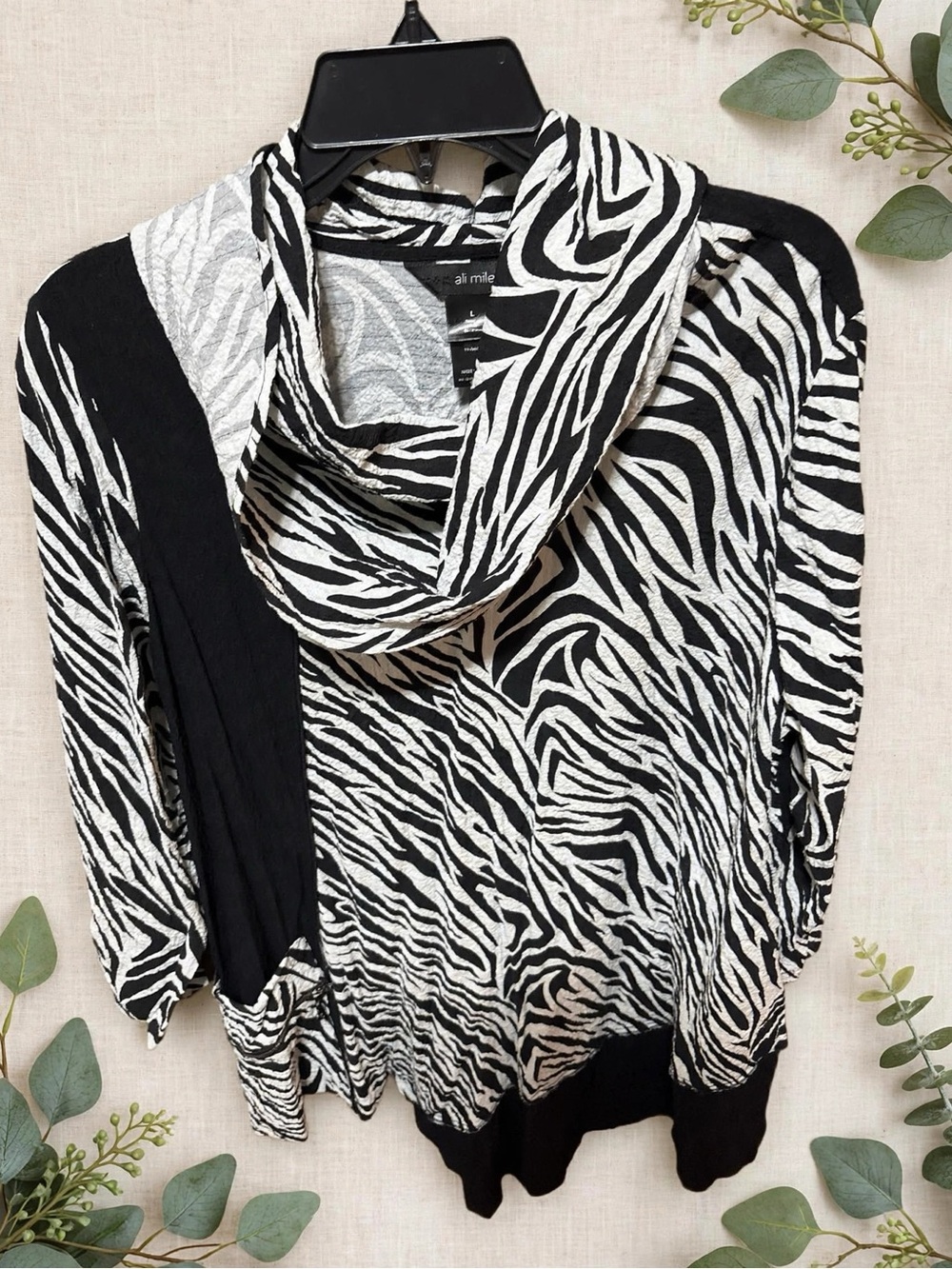 Ali Miles Black & White Zebra Cowl Neck Sweater
